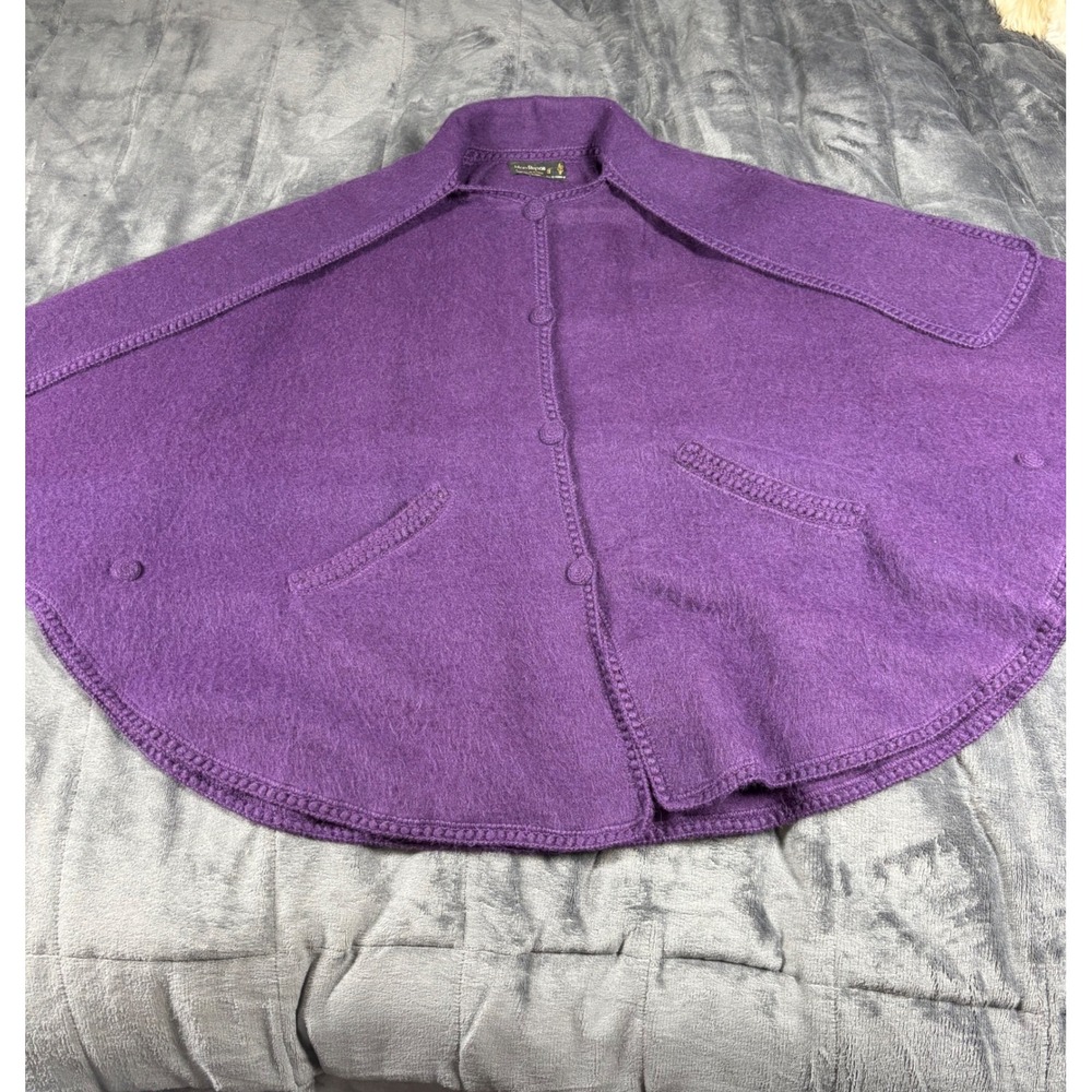Mon Repos Vintage Purple 100% Alpaca Wool Made Peru Button Front Cape Pockets